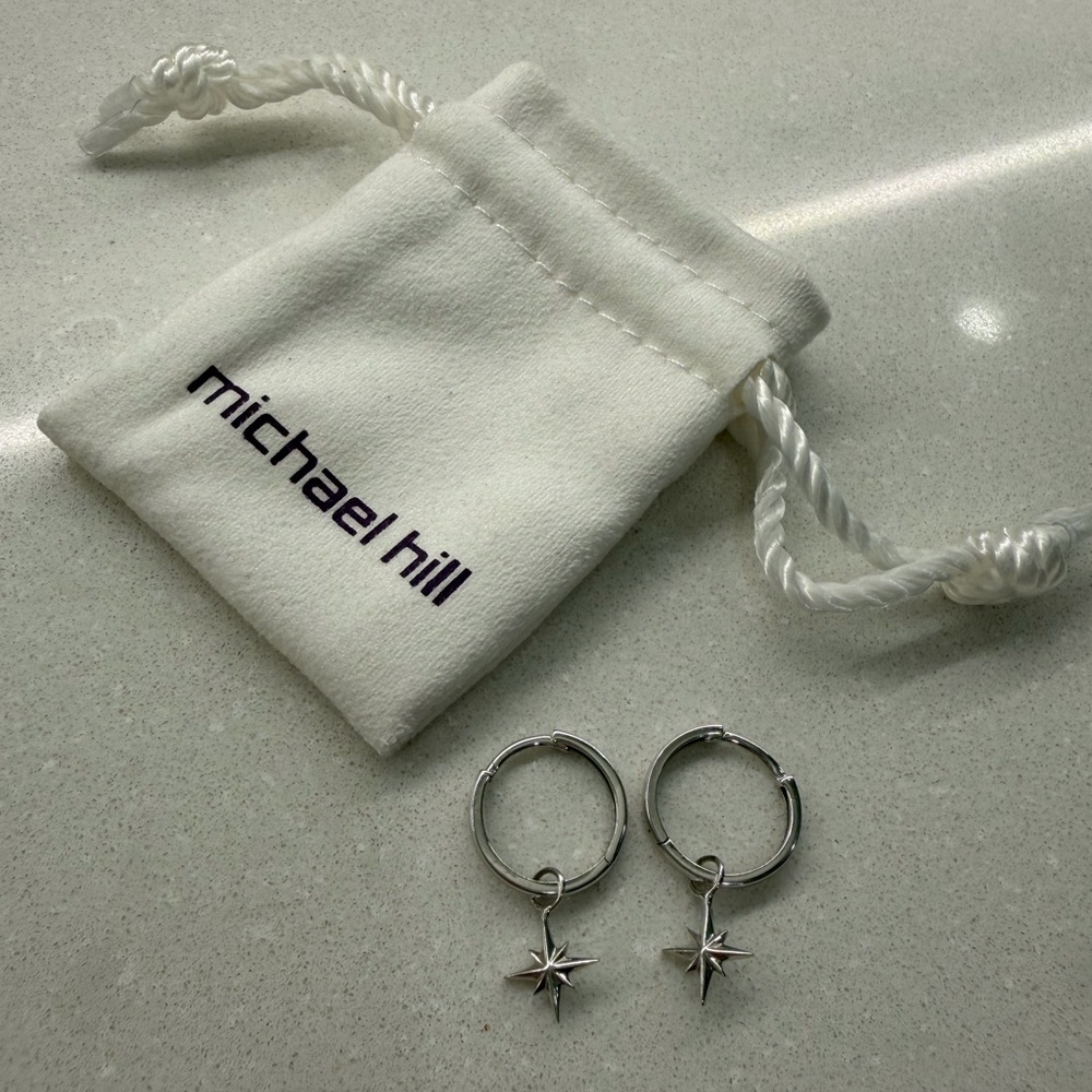 Michael Hill 13.5mm Large Polished Huggie Earrings with North Star charms - Picture 2 of 11